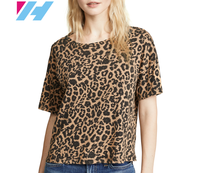 Womens Trendy Round Neck 9044 Leopard Print Daily Wear Comfy T-Shirt - Free Size - Zoom Image 1