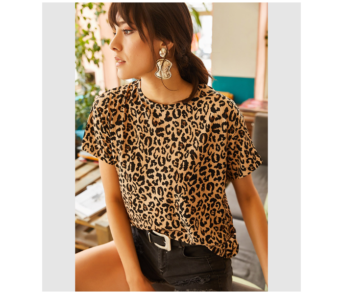 Womens Trendy Round Neck 9044 Leopard Print Daily Wear Comfy T-Shirt - Free Size - Zoom Image 4