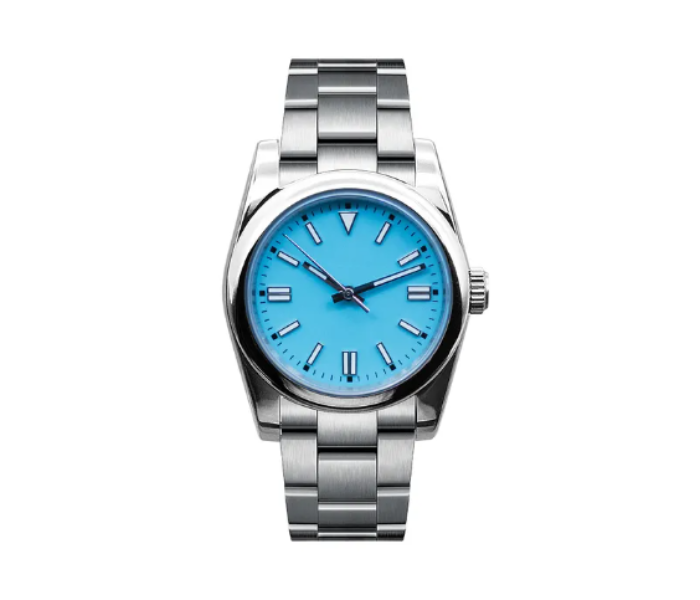 Empower Waterproof Stainless Steel Classic Wrist Watch For Men - Cyan And Silver - Zoom Image