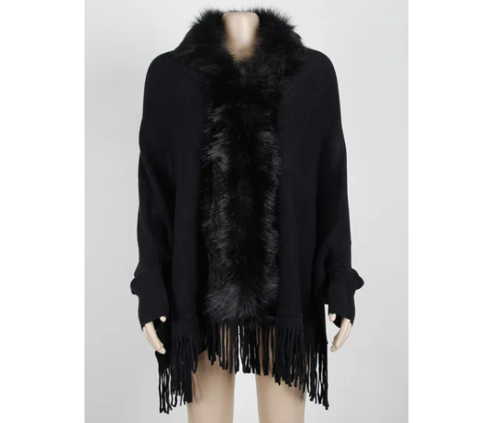 Fur Collar Winter Oversized Women's Winter Shawls - Black - Zoom Image 1