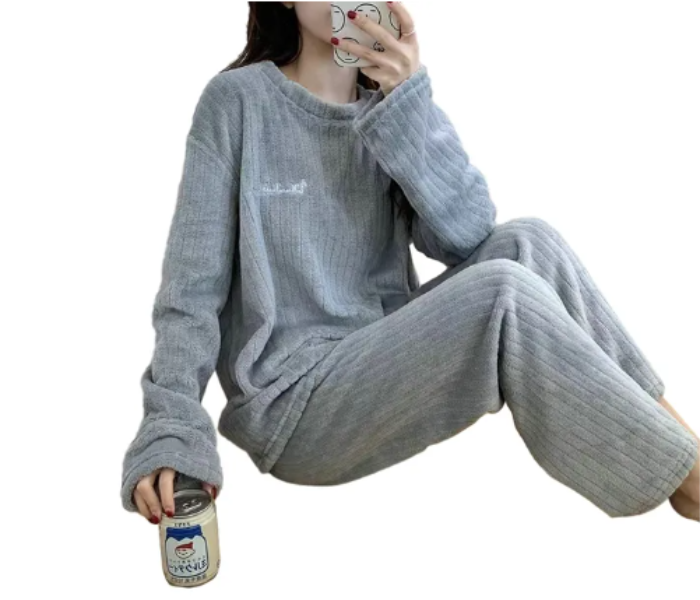 Autumn Winter Coral Fleece Home Wear Pajamas Suit For Women - Grey - Zoom Image 1