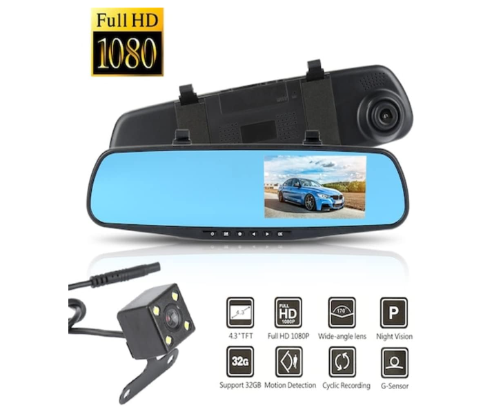 Vehicle Blackbox DVR Car Mirror Camera 1080P Dual Dash Camera Front & Rear View Camera HD Video Recorder 170° Wide Angle Support Night Vision G-Sensor Loop Recording - Zoom Image 2