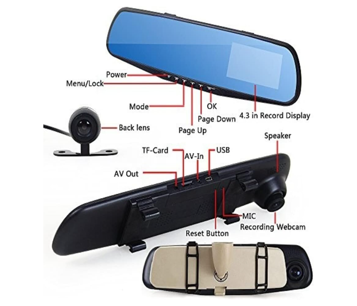 Vehicle Blackbox DVR Car Mirror Camera 1080P Dual Dash Camera Front & Rear View Camera HD Video Recorder 170° Wide Angle Support Night Vision G-Sensor Loop Recording - Zoom Image 4