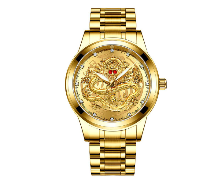 Luxury Unisex Watches Fashion Embossed Gold Plated Dragon Diamond Waterproof Luminous Wristwatch Stainless Steel - Gold - Zoom Image 6