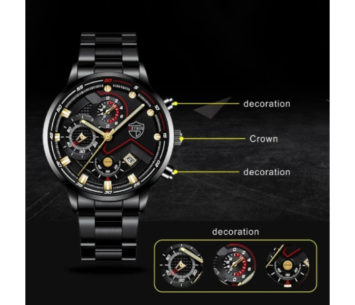 Zinc Alloy Strap Business Date Round Dial Quartz Watch For Men - Black - Zoom Image 3