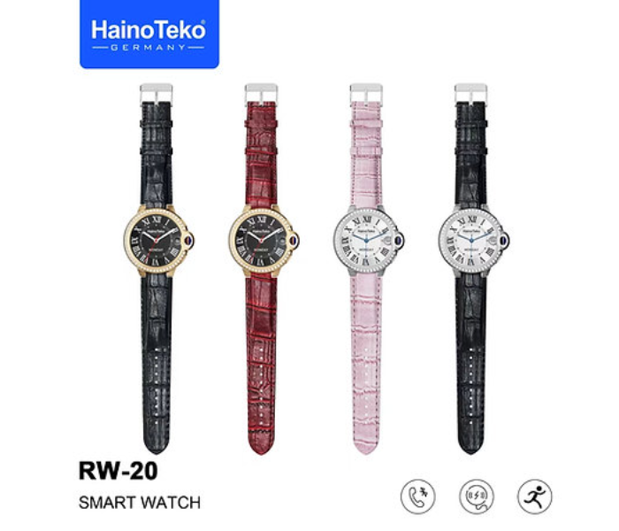 Haino Teko RW-20 Stylish Stone Round Ladies Smart With Wireless Charger And 2 Pairs Leather Strap -  Pink And Black - Zoom Image 2