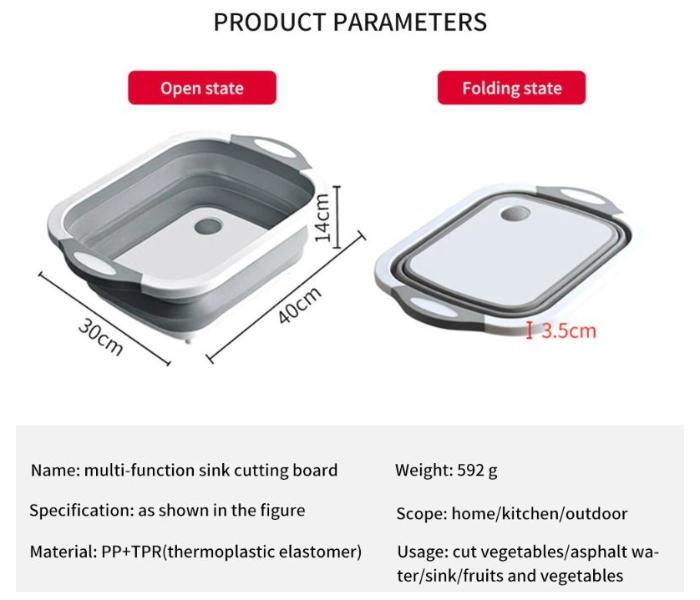 Multi-function Sink Cutting Board with Dish Tub Foldable Dish Tub - Portable Washing Basin Drain Food Tray 3 In 1 Food Grade - Zoom Image 4