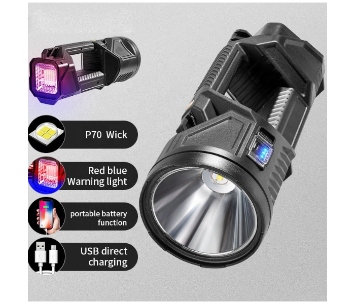 7 in 1 Multi Functional Brightest XHP70 Rechargeable LED Emergency Flashlight Torch Light Long Range Solar Searchlight - Zoom Image 4