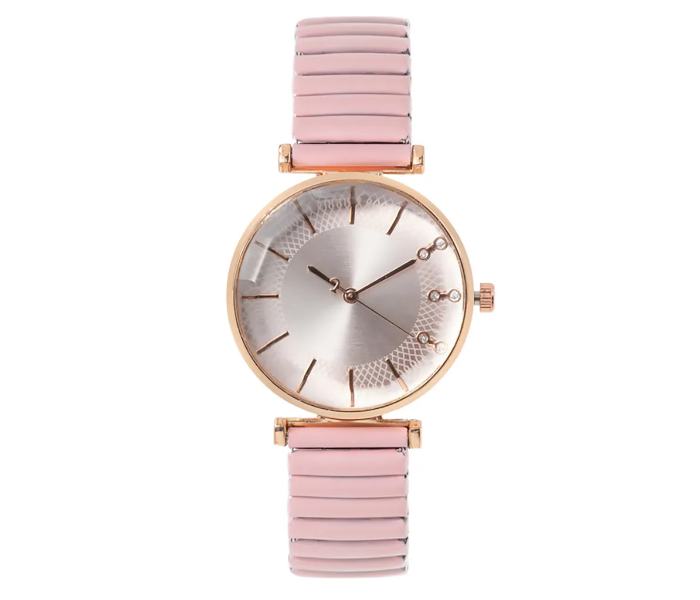 Treasure Simple Ladies Quartz Watch Casual Stainless Steel Elastic Stretch Strap - Pink   - Zoom Image