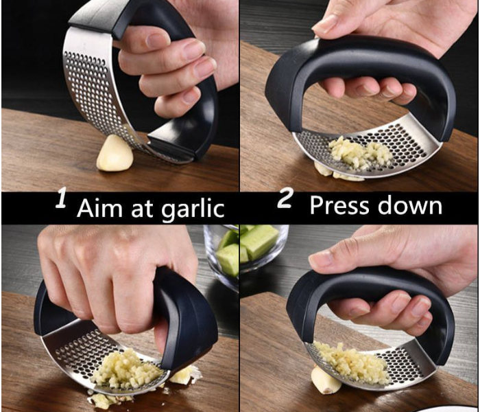 Stainless Steel Garlic Press - Black and Silver - Zoom Image 2