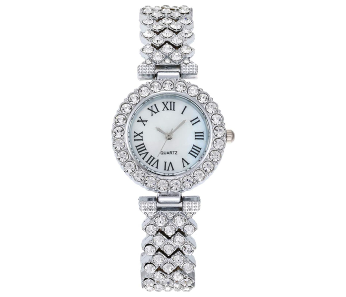 Lady Elegant Small Dial Quartz Watch with Diamond Bracelet Watch Set Dress Wrist Watches - Silver - Zoom Image