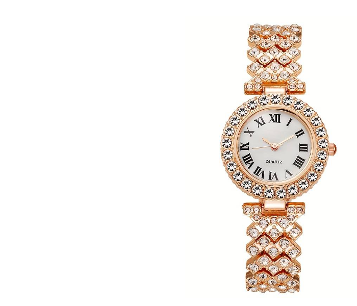 Lady Elegant Small Dial Quartz Watch with Diamond Bracelet Watch Set Dress Wrist Watches - Rose Gold - Zoom Image