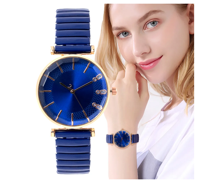 Treasure Simple Ladies Quartz Watch Casual Stainless Steel Elastic Stretch Strap - Blue  - Zoom Image