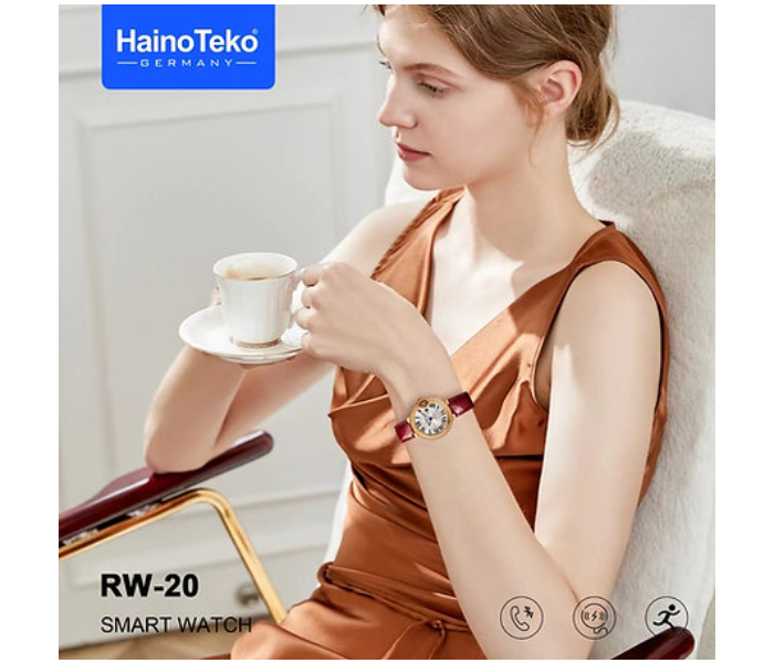 Haino Teko RW-20 Stylish Stone Round Ladies Smart With Wireless Charger And 2 Pairs Leather Strap -  Pink And Black - Zoom Image 3