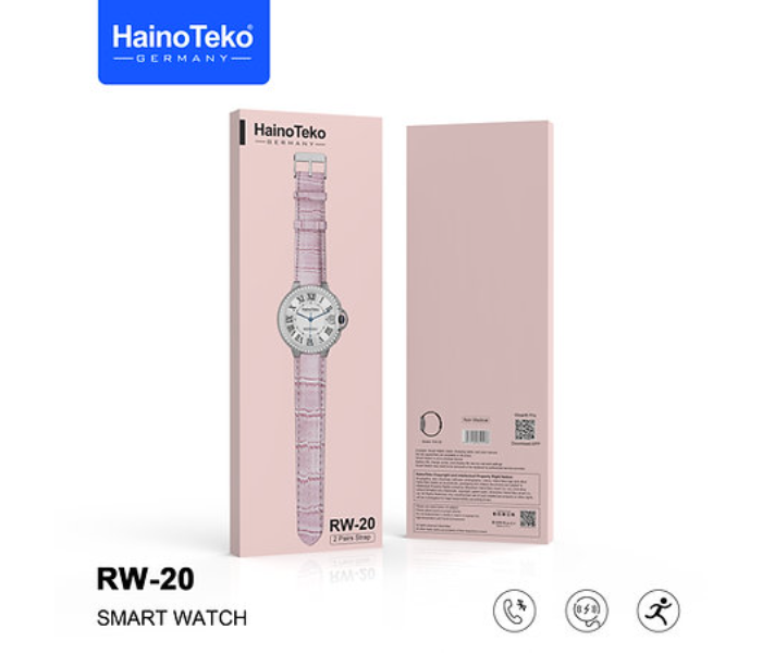 Haino Teko RW-20 Stylish Stone Round Ladies Smart With Wireless Charger And 2 Pairs Leather Strap -  Pink And Black - Zoom Image 1