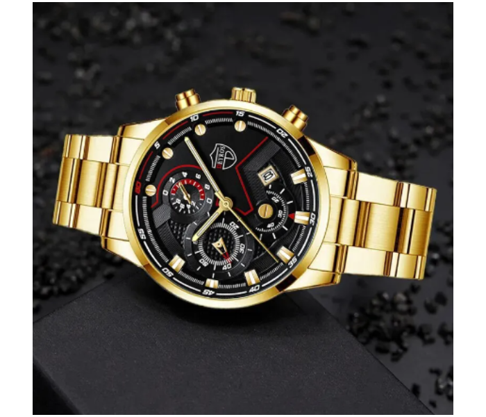 Zinc Alloy Strap Business Date Round Dial Quartz Watch For Men - Gold - Zoom Image 4