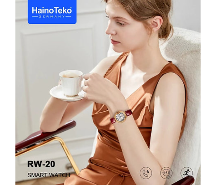 Haino Teko RW-20 Stylish Stone Round Ladies Smart With Wireless Charger And 2 Pairs Leather Strap - Red And Black - Zoom Image 3