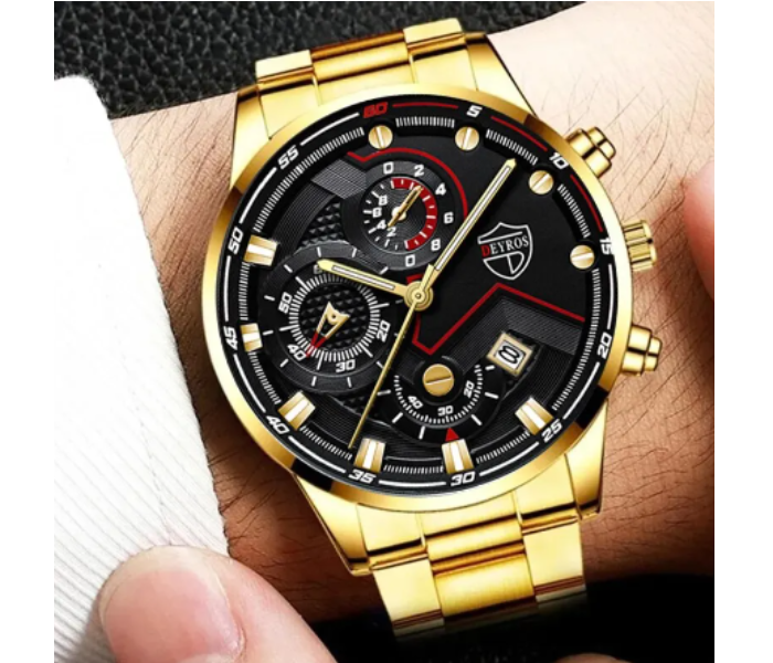 Zinc Alloy Strap Business Date Round Dial Quartz Watch For Men - Gold - Zoom Image 2