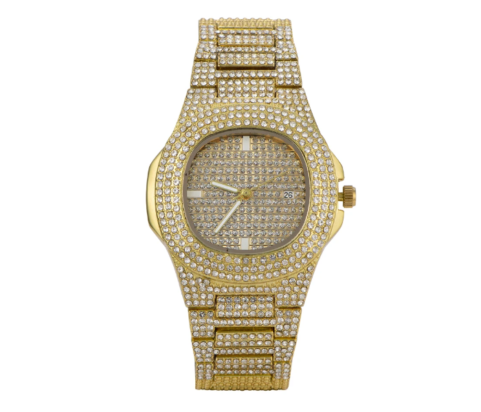 Luxury Quartz Watch with High Quality Cubic Imprint Cut Stone for Women - Gold - Zoom Image 2