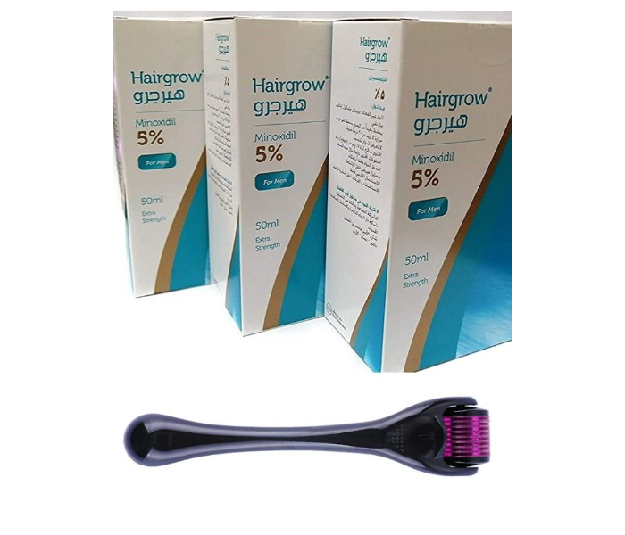 Dar Al Dawa Hairgrow 5% minoxidil Pack of 3 x 50ml with one Derma Roller - Zoom Image