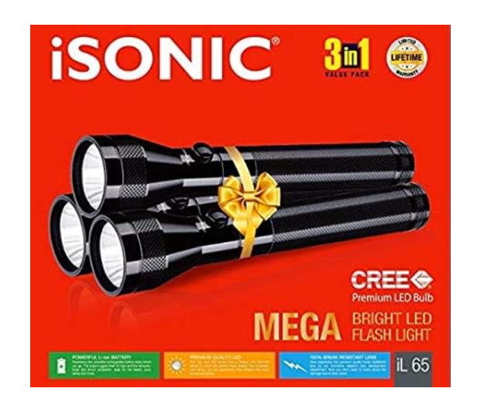 iSonic IL 65 3W Mega Bright LED Flash Light - Black - Zoom Image