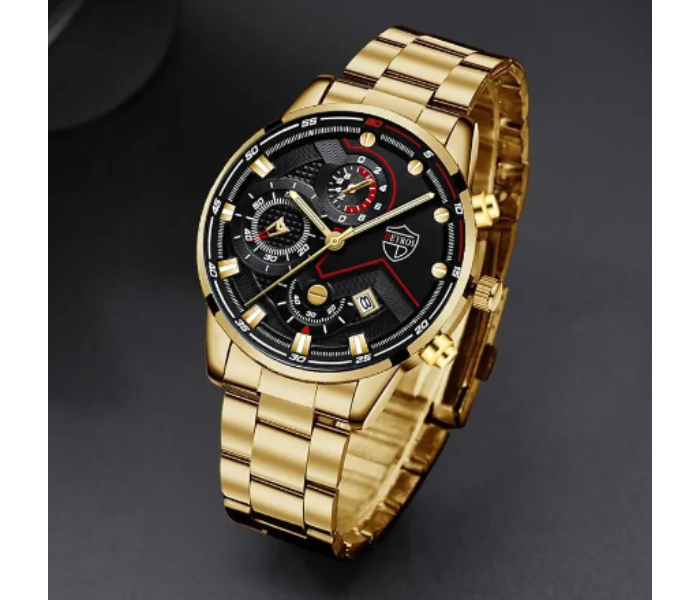 Zinc Alloy Strap Business Date Round Dial Quartz Watch For Men - Gold - Zoom Image 3