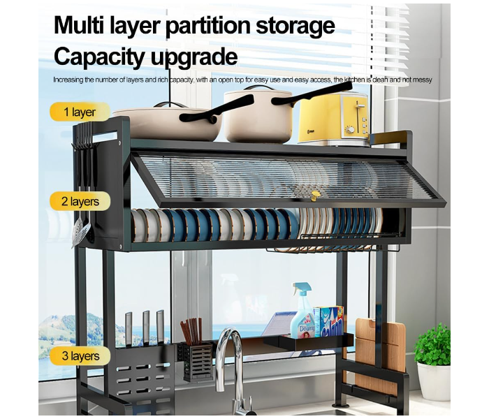 Dish Drying Rack Storage Above The Sink With Top Glass Shelves For Kitchen Bowl Storage - Zoom Image 4