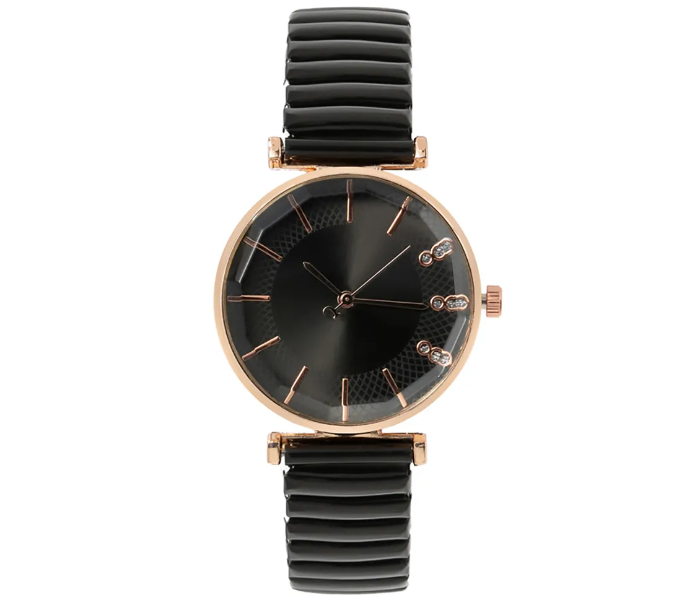 Treasure Simple Ladies Quartz Watch Casual Stainless Steel Elastic Stretch Strap - Black  - Zoom Image