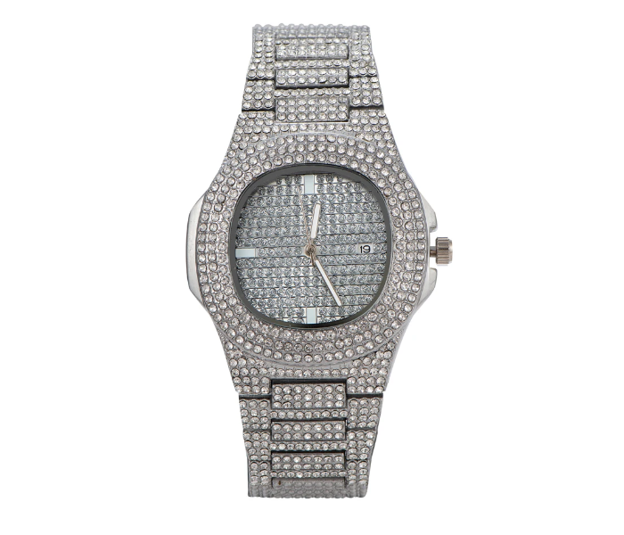 Luxury Quartz Watch with High Quality Cubic Imprint Cut Stone for Women - Silver  - Zoom Image