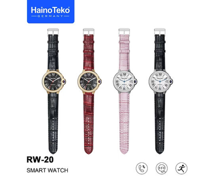 Haino Teko RW-20 Stylish Stone Round Ladies Smart With Wireless Charger And 2 Pairs Leather Strap - Red And Black - Zoom Image 2