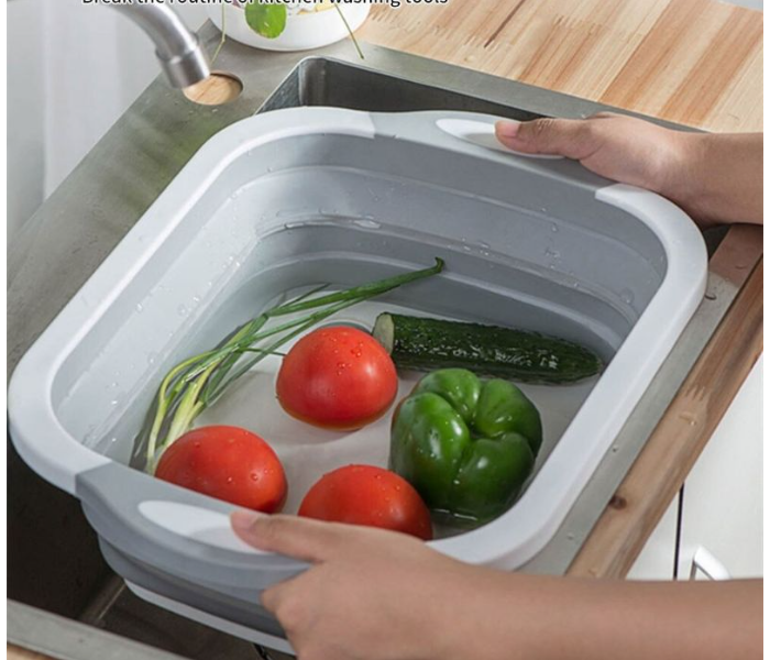 Multi-function Sink Cutting Board with Dish Tub Foldable Dish Tub - Portable Washing Basin Drain Food Tray 3 In 1 Food Grade - Zoom Image 2