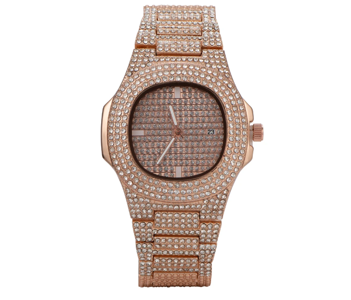 Luxury Quartz Watch with High Quality Cubic Imprint Cut Stone for Women - Rose Gold - Zoom Image 2