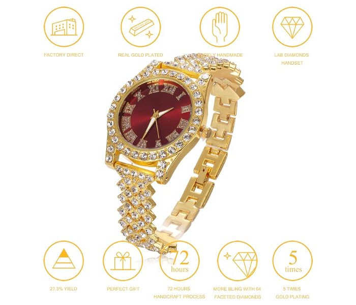 Jongo Rhinestone Trend Ladies Roman Dial Watch Watch Stainless Steel Bracelet - Red - Zoom Image 2