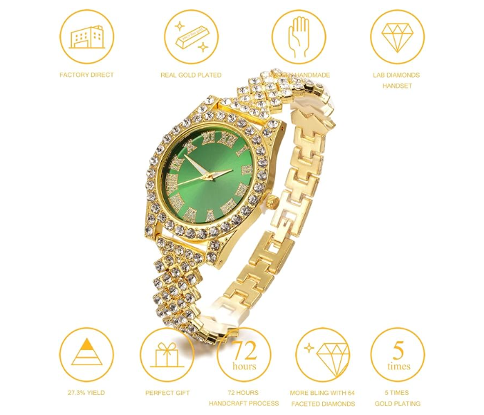 Jongo Rhinestone Trend Ladies Roman Dial Watch Watch Stainless Steel Bracelet - Green - Zoom Image 2