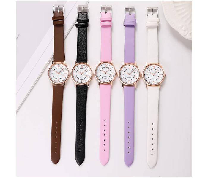 Luxury Casual Leather Simple Dress Quartz Ladies Wristwatch - Brown  - Zoom Image 2