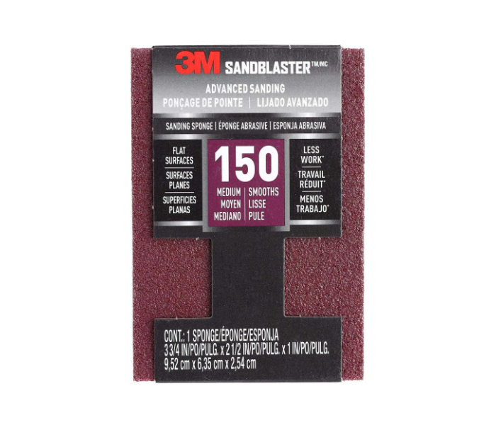  3M Sandblaster Sanding Sponge, Medium 150 Grit (9.52 x 6.35 x 2.54 cm) - Zoom Image