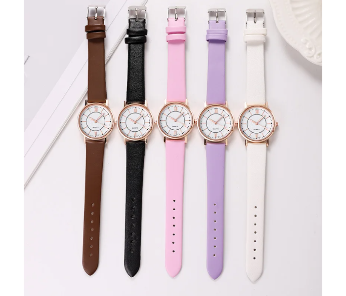 Luxury Casual Leather Simple Dress Quartz Ladies Wristwatch - Violet  - Zoom Image 2