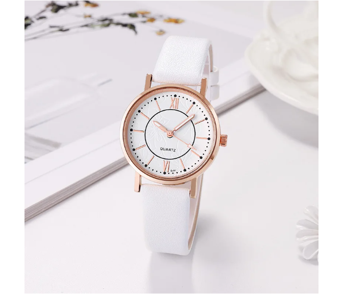 Luxury Casual Leather Simple Dress Quartz Ladies Wristwatch - White - Zoom Image 1