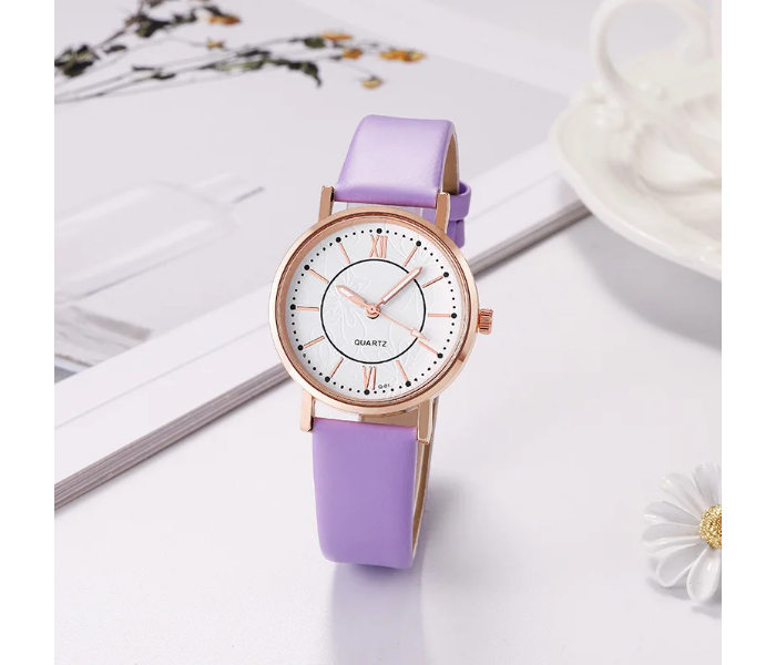 Luxury Casual Leather Simple Dress Quartz Ladies Wristwatch - Violet  - Zoom Image 1