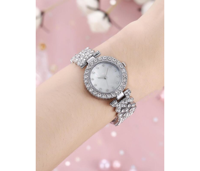 Rhinestone Decor Quartz Watch Wristwatches For Women with 5 Pcs Jewelry Set - Silver - Zoom Image 3