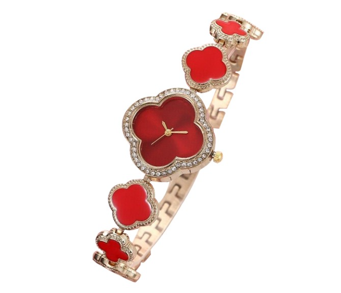 Retro Luxury Dial Four Leaf Clover Charm Bracelet Women Watch - Red - Zoom Image 2