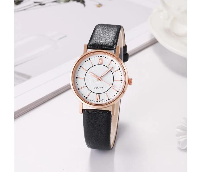 Luxury Casual Leather Simple Dress Quartz Ladies Wristwatch - Black - Zoom Image 1