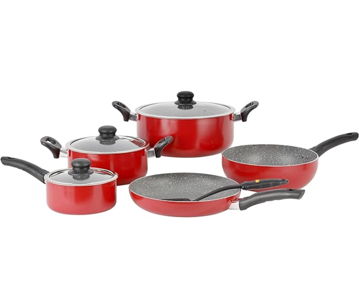 Delcasa DC1577 9 Pieces Granite Coated Aluminium Cookware Set - Red - Zoom Image 1