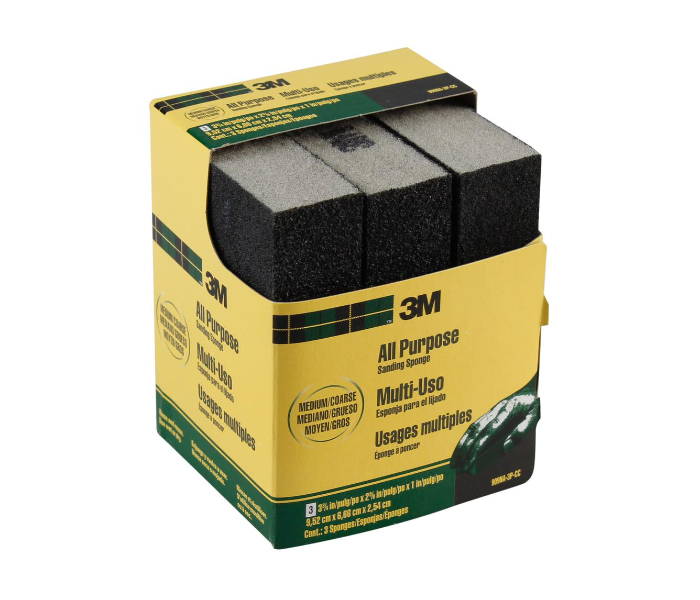 3M All-Purpose Sanding Sponge, Medium Coarse (9.52 x 6.66 x 2.54 cm, 3 Pc.) - Zoom Image