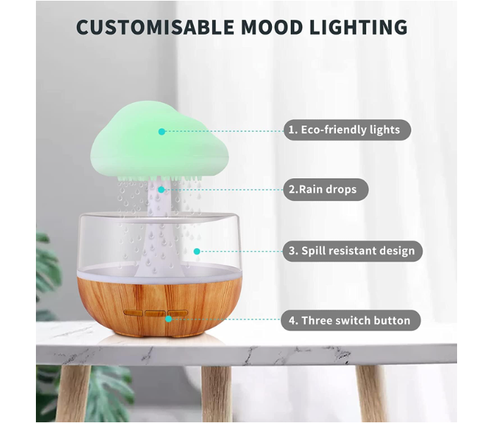 Rain Cloud Air Humidifier Aromatherapy With 7 Colours LED Lights And Raindrops Sound for Relaxing Sleep, Office, Bedroom, Rooms - Zoom Image 2