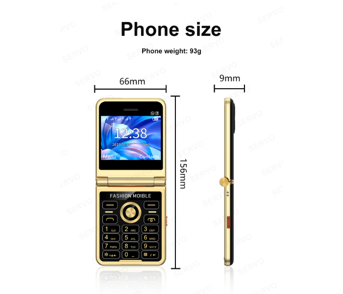 P20 2.4 Inch HD Display Flip 2G 4 SIM GSM Unlocked LED Flashlight Mobile Phone - Gold - Zoom Image 2