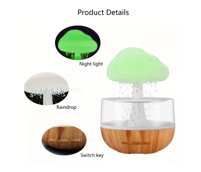 Rain Cloud Air Humidifier Aromatherapy With 7 Colours LED Lights And Raindrops Sound for Relaxing Sleep, Office, Bedroom, Rooms - Zoom Image 1