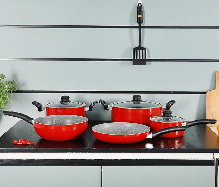 Delcasa DC1577 9 Pieces Granite Coated Aluminium Cookware Set - Red - Zoom Image 2