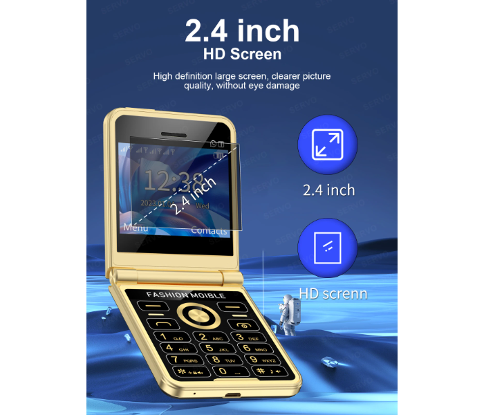 P20 2.4 Inch HD Display Flip 2G 4 SIM GSM Unlocked LED Flashlight Mobile Phone - Gold - Zoom Image 7