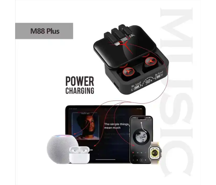 M88 Tws True Wireless Bluetooth Earphone  with mobile power bank and inbuilt 3 charging cables  - Zoom Image 5